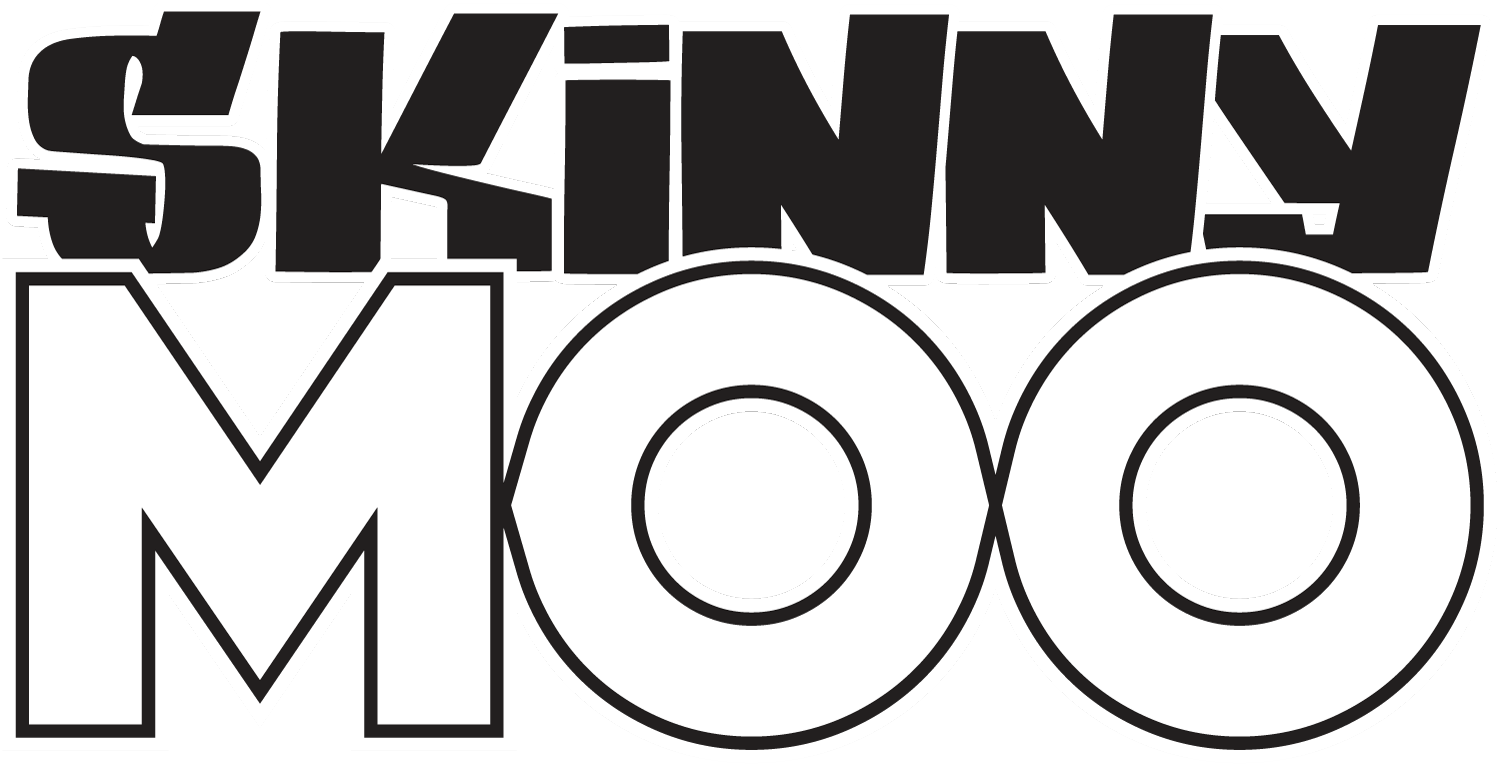 Skinny Moo logo (white on black)